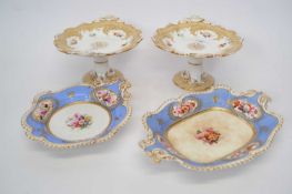 Quantity of 19th Century English porcelain including two tazze's and two porcelain dishes, pale blue