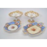 Quantity of 19th Century English porcelain including two tazze's and two porcelain dishes, pale blue