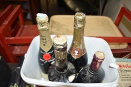 BOX CONTAINING TWO BOTTLES OF CHAMPAGNE TOGETHER WITH BOTTLE OF BOLS CHERRY BRANDY AND BOTTLE OF