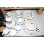 SELECTION OF VARIOUS CERAMICS INCLUDING KPM TEAPOT, HAND PAINTED CUPS AND SAUCERS, MINTON FLORAL