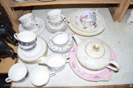 SELECTION OF VARIOUS CERAMICS INCLUDING KPM TEAPOT, HAND PAINTED CUPS AND SAUCERS, MINTON FLORAL