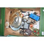 BOX CONTAINING QUANTITY OF VARIOUS SMALL DECORATIVE ORNAMENTS ETC