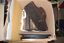 BOX CONTAINING LARGE QUANTITY OF VINTAGE PHOTOGRAPH FRAMES, PRINTS, CLOCK (A/F) ETC