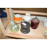 VARIOUS ITEMS INCLUDING A TREEN STRING BOX, VARIOUS CERAMICS ETC