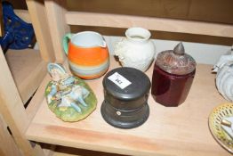 VARIOUS ITEMS INCLUDING A TREEN STRING BOX, VARIOUS CERAMICS ETC