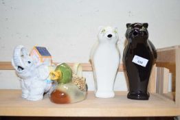 FOUR VARIOUS NOVELTY TEAPOTS, TWO CATS, A DUCK AND AN ELEPHANT