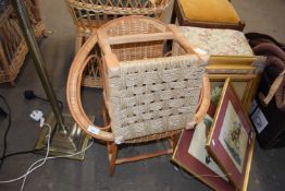 CANE CHAIR AND A SMALL JOINTED STOOK