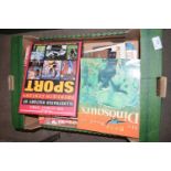 BOX OF VARIOUS HARD BACK REFERENCE BOOKS INCLUDING HISTORY OF 20TH CENTURY SPORT, DINOSAURS ETC