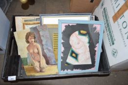 BOX CONTAINING QUANTITY OF VARIOUS FRAMED PAINTINGS AND PRINTS