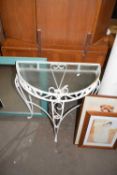 WROUGHT IRON GLASS TOPPED CONSERVATORY SIDE TABLE