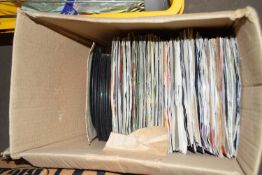 BOX CONTAINING VARIOUS 7 INCH SINGLES, MOST APPEAR 1980'S