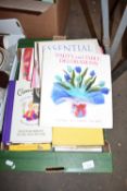 BOX OF VARIOUS BOOKS INCLUDING HOUSEHOLD ETC