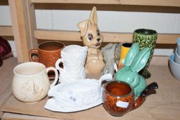 COLLECTION OF VARIOUS SYLVAC PIECES INCLUDING RABBIT FIGURE, VASES ETC