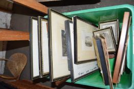 BOX CONTAINING QUANTITY OF ASSORTED FRAMED ETCHINGS
