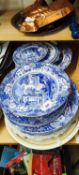 COLLECTION OF ASSORTED BLUE AND WHITE PLATES INCLUDING COPELAND SPODE ITALIAN PATTERN ETC