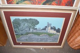 FIVE VARIOUS LARGE FRAMED PICTURES INCLUDING PRINT 'CAISTER CASTLE' X 2 AFTER ALAN HARVEY