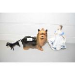 TWO CERAMIC DOG MODELS AND A ROYAL DOULTON FIGURE