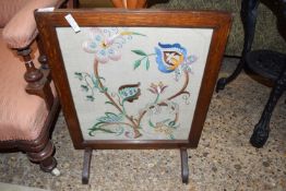 OAK FIRE SCREEN WITH EMBROIDERED DECORATION