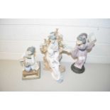 GROUP OF THREE LLADRO FIGURES INCLUDING A JAPANESE GIRL WITH FANS, FURTHER LLADRO MODEL OF A