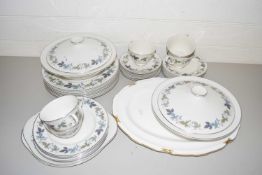 ROYAL DOULTON PART TEA SET AND DINNER SERVICE IN THE BURGUNDY PATTERN COMPRISING TWO TERRINES AND