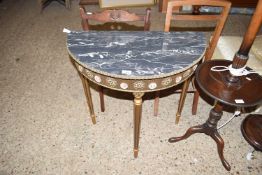 DECORATIVE GILT FINISHED DEMI-LUNE SIDE TABLE, WIDTH APPROX 72 CM