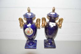 PAIR OF BLUE GROUND VASES WITH CLASSIC SCENE IN THE MEDALION