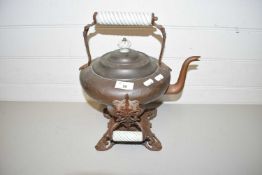 COPPER KETTLE ON STAND WITH CERAMIC HANDLE