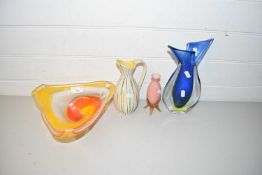 GLASS SHAPED DISH AND FURTHER VASES