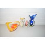 GLASS SHAPED DISH AND FURTHER VASES