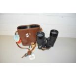 PAIR OF BINOCULARS IN LEATHER CASE WITH MONOGRAM FOR DHK