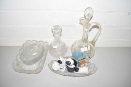 GROUP OF GLASS WARES, TWO DECANTERS ETC