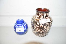 SMALL ORIENTAL JAR AND COVER WITH PRUNUS ON A BLUE GROUND AND A FURTHER SYLVAC VASE