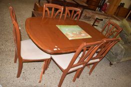 REPRODUCTION EXTENDING DINING TABLE TOGETHER WITH MATCHING SET OF SIX UPHOLSTERED CHAIRS