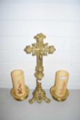 CRUCIFIX WITH TWO LARGE RELIGIOUS ALTER CANDLES