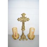 CRUCIFIX WITH TWO LARGE RELIGIOUS ALTER CANDLES