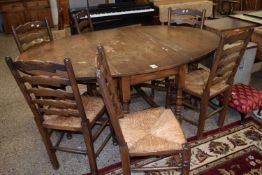 OAK GATE LEG TABLE WITH TURNED DECORATION TO LEGS, APPROX MAX SIZE 180 X 120 CM TOGETHER WITH A