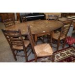 OAK GATE LEG TABLE WITH TURNED DECORATION TO LEGS, APPROX MAX SIZE 180 X 120 CM TOGETHER WITH A