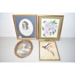 CLASSICAL PRINT IN OVAL FRAME AND FURTHER VICTORIAN STYLE PRINT TOGETHER WITH WATERCOLOUR OF A YOUNG