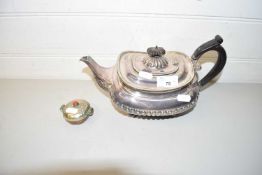 LARGE PLATED TEAPOT AND FURTHER SMALL COPPER DISH