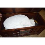 LARGE REPRODUCTION BLANKET CHEST WITH CARVED DECORATION, LENGTH APPROX 120 CM