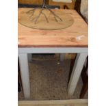 PINE TOPPED TABLE WITH PAINTED FRAME APPROX 69 CM