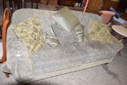 THREE SEAT FLORAL PATTERN SOFA, LENGTH APPROX 230CM