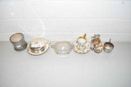 QUANTITY OF PLATED ITEMS AND A CONTINENTAL PORCELAIN CUP AND SAUCER