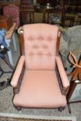 EDWARDIAN BUTON BACK UPHOLSTERED LIBRARY CHAIR
