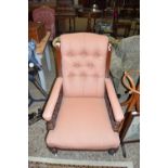 EDWARDIAN BUTON BACK UPHOLSTERED LIBRARY CHAIR