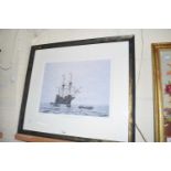 PRINT OF THE MAYFLOWER BY MICHAEL MORLEY, NUMBER ONE OF FIVE HUNDRED, SIGNED IN PENCIL IN THE MOUNT