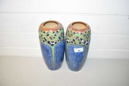 PAIR OF ART NOUVEAU STYLE ROYAL DOULTON VASES WITH TWO BLIND ART NOUVEAU DESIGN IN GREEN AND BLUE