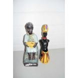 TWO CERAMIC FIGURES, ONE MONEY BOX WITH NODDING HEAD