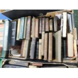 Two boxes of various antiquarian books to include many leather bound volumes