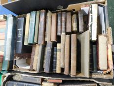 Two boxes of various antiquarian books to include many leather bound volumes